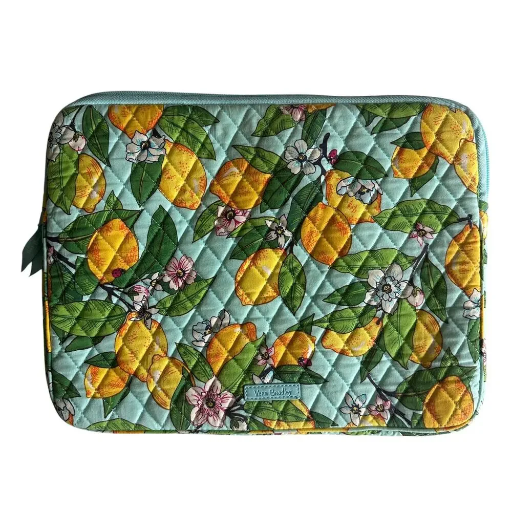 Vera Bradley Lemon Grove Laptop Sleeve Citrus Print Quilted Padded Case